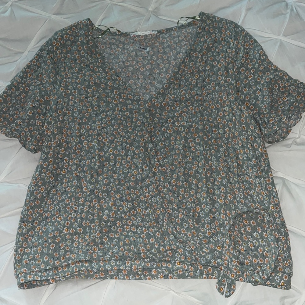 PINK ROSE WRAP TIE FLORAL BLOUSE (Large)
